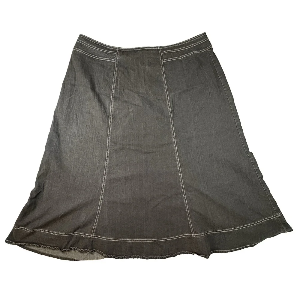 Cato Woman Women's 24W (44x35.5) Black Denim Skirt Plus Size A Line Stretch Midi